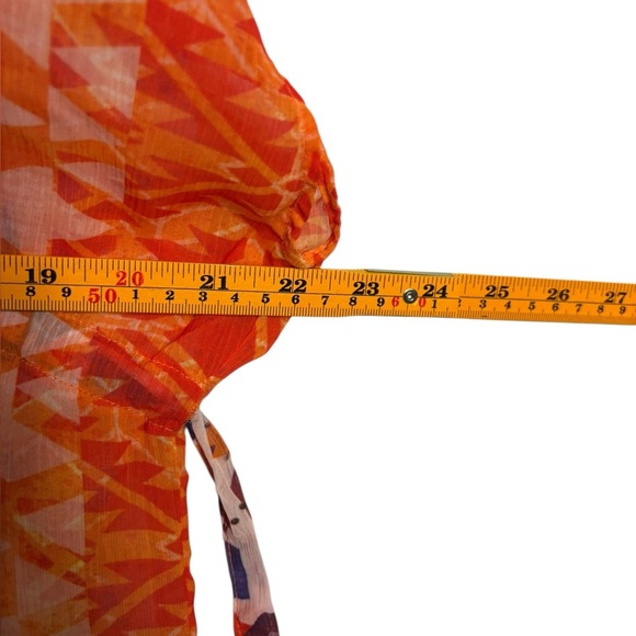 Becca Beach Vacation Swim Cover Up Deep V Neck Semi Sheer Orange Print Size M-L - Picture 7 of 9